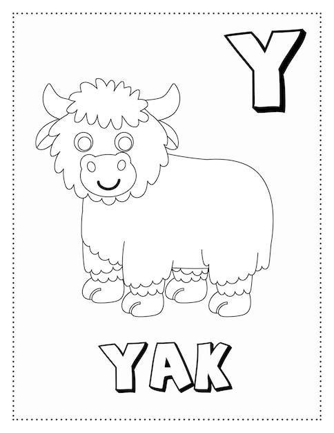 Premium vector letter y is for yak coloring page coloring book letter animals for kids