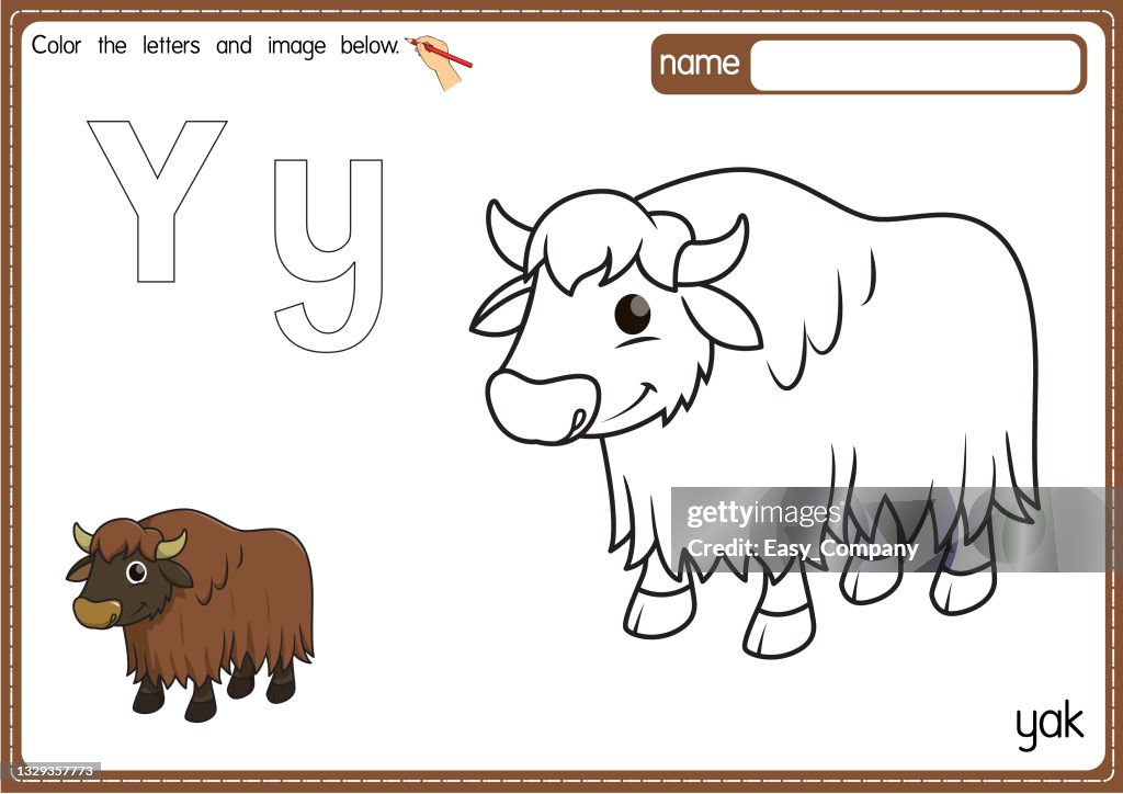 Vector illustration of kids alphabet coloring book page with outlined clip art to color letter y for yak high