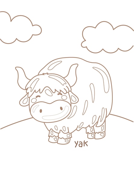 Premium vector alphabet y for yak vocabulary school lesson cartoon coloring pages for kids and adult