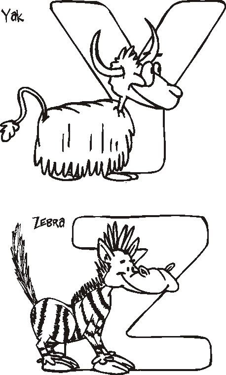 Letter y coloring page and letter z coloring page