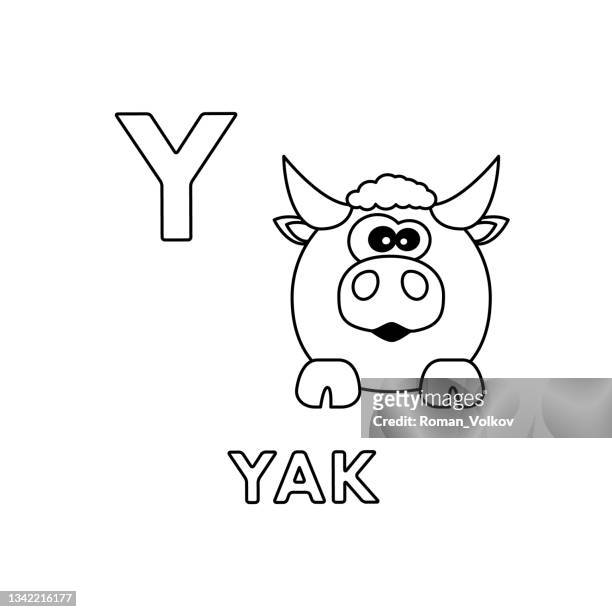 Vector cute cartoon animals alphabet yak coloring pages high