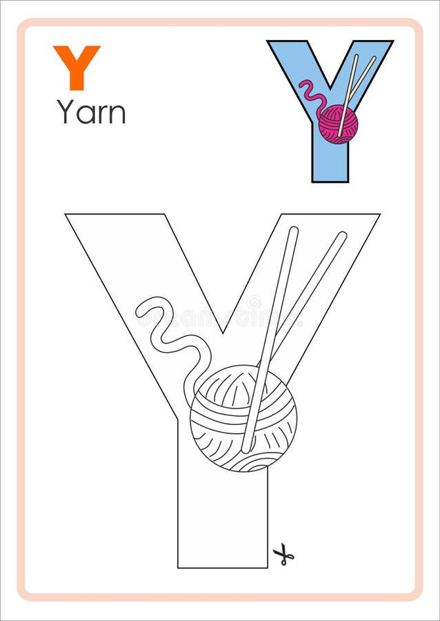 Alphabet picture letter y colouring page yarn craft stock illustration