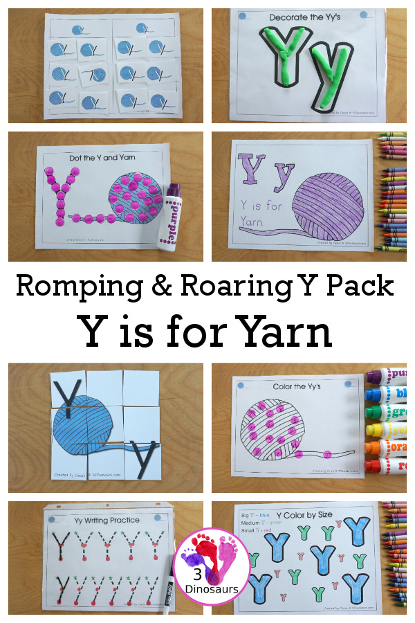 Free romping roaring y pack letter y is for yarn dinosaurs