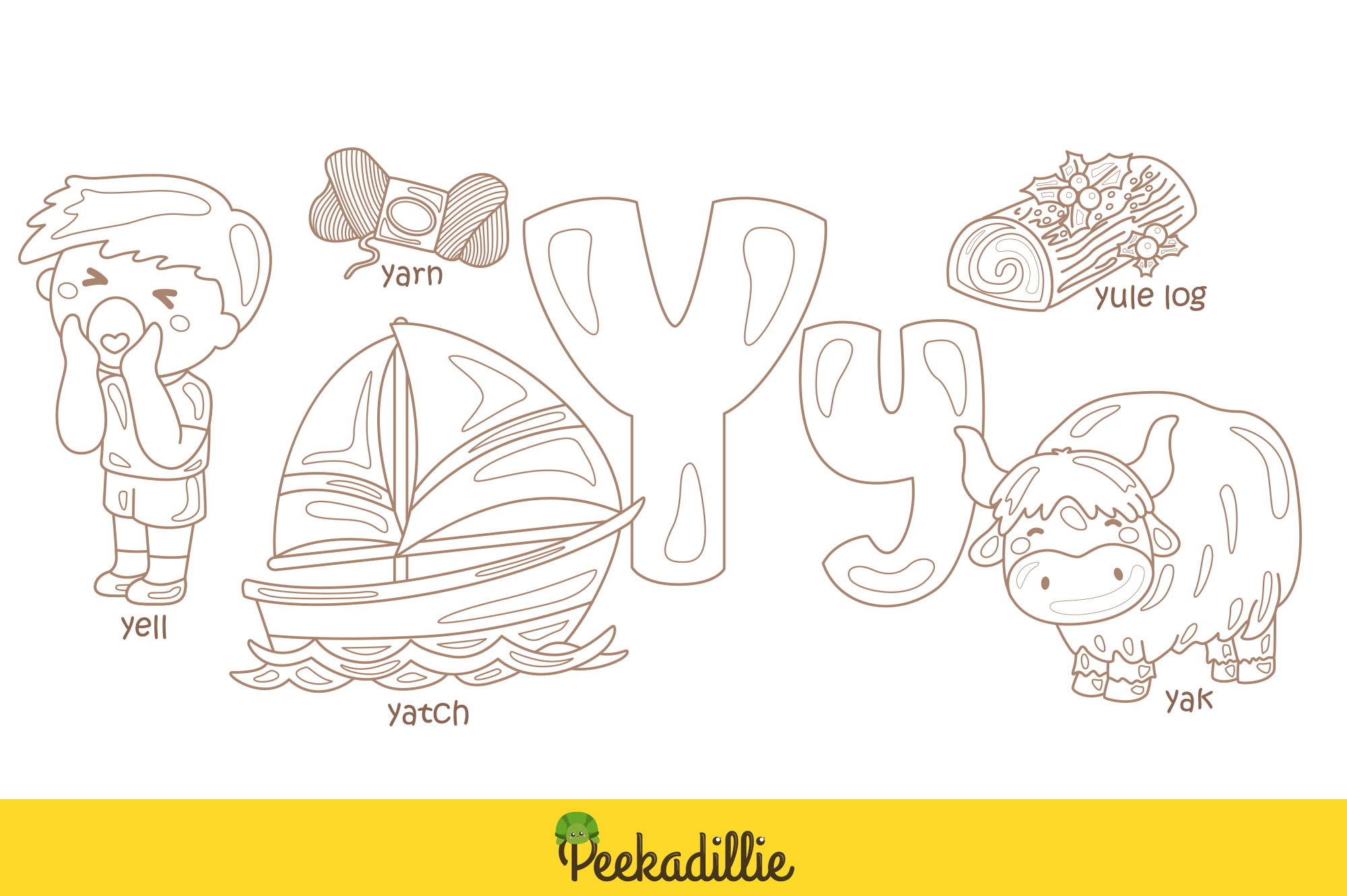 Alphabet y for vocabulary school letter reading writing font study learning student toodler kids lesson yogurt yatch yellow yoga yak yam yolk yoyo yummy yarn yule log yell cartoon coloring pages for