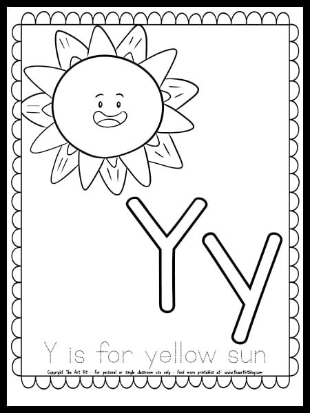 Letter y is for yellow sun free spring coloring page â the art kit