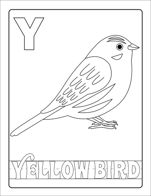 Premium vector alphabet learning with birds and name coloring page