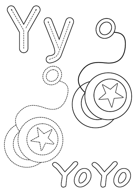 Premium vector coloring pages of yoyo and the letter y suitable for use in childrens coloring books