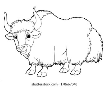 Cartoon animal yak coloring page illustration stock illustration