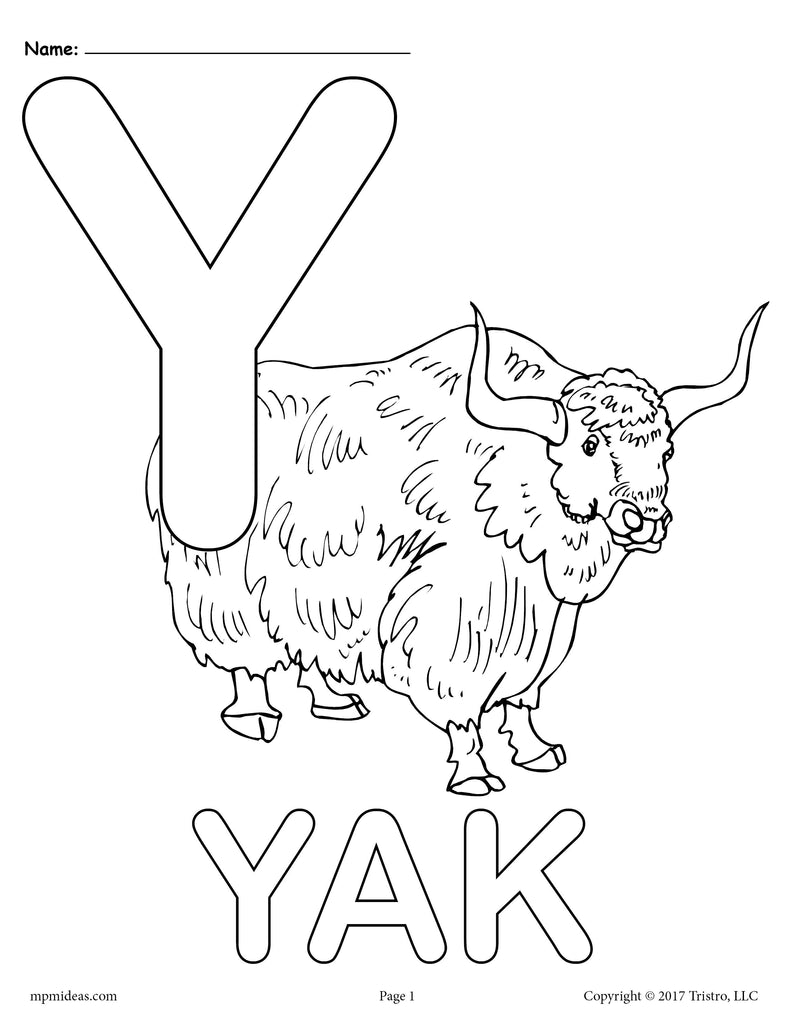 Letter y alphabet coloring pages