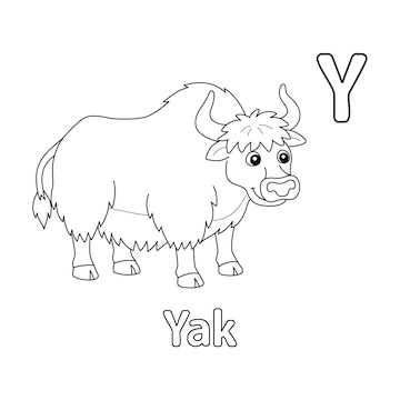 Premium vector yak alphabet abc coloring page y