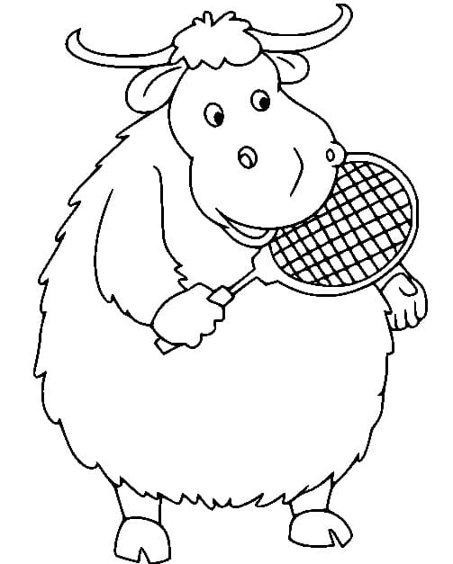 Yak plays tennis coloring page