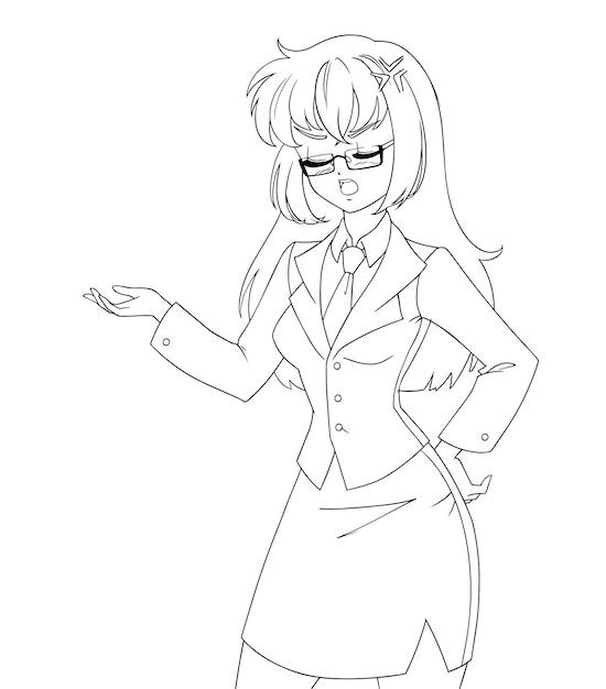 Premium vector cute anime manga girl wearing office suit isolated on white background