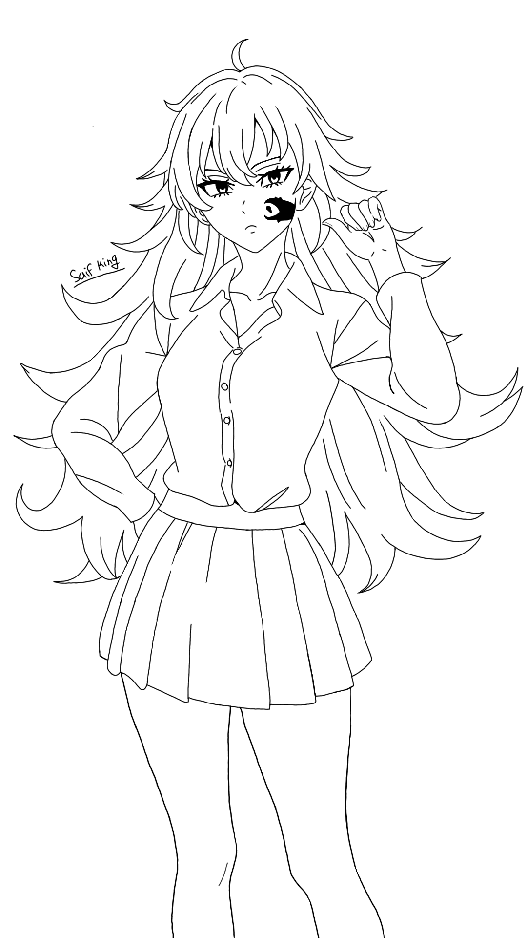 Drawing derieri in school uniform costume rnanatsunotaizai