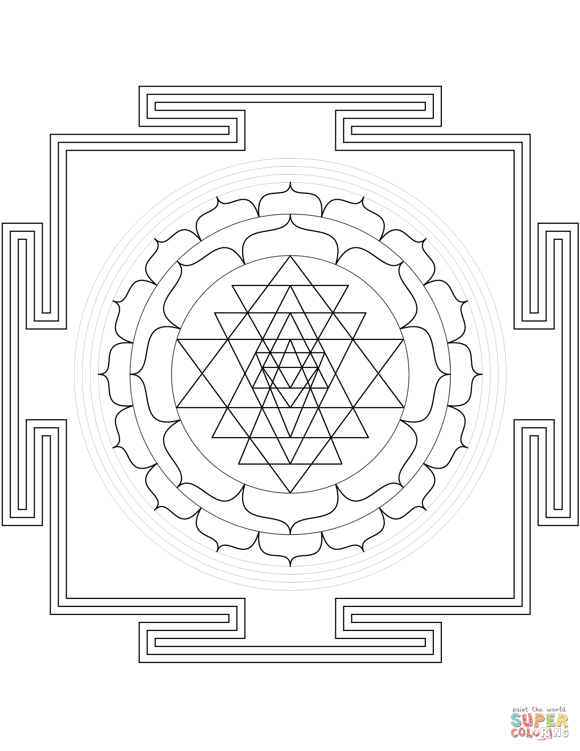 Sri yantra mandala coloring page free printable coloring pages sacred geometry art mandala design art mandala coloring pages