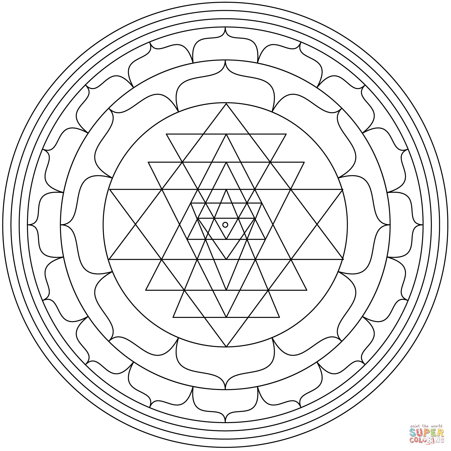 Mandala with sri yantra coloring page free printable coloring pages