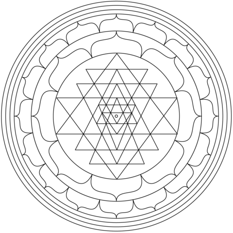 Mandala with sri yantra coloring page free printable coloring pages