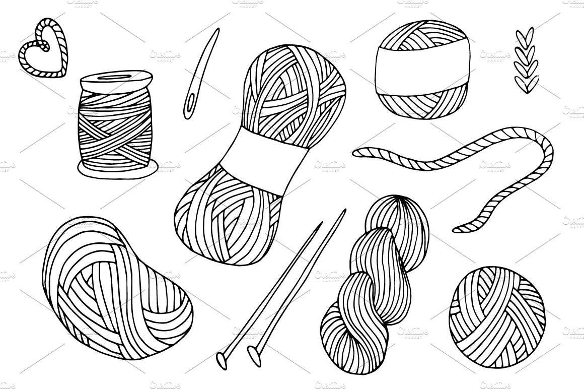Off yarn balls hand drawn set â
