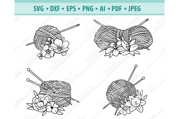 Floral yarn ball svg knitting wool png thread dxf eps