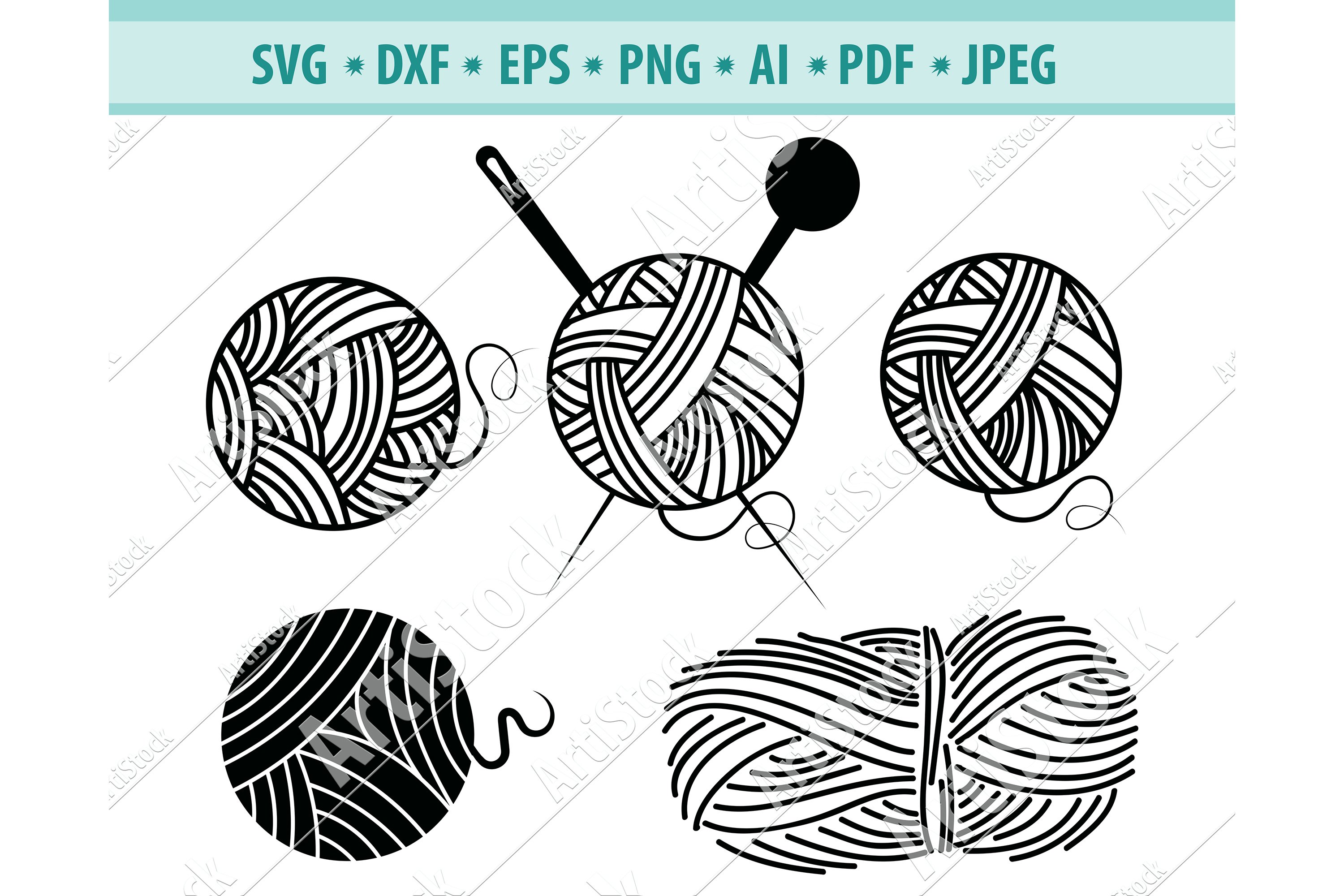 Knitting svg nitting needle svg yarn ball dxf png eps