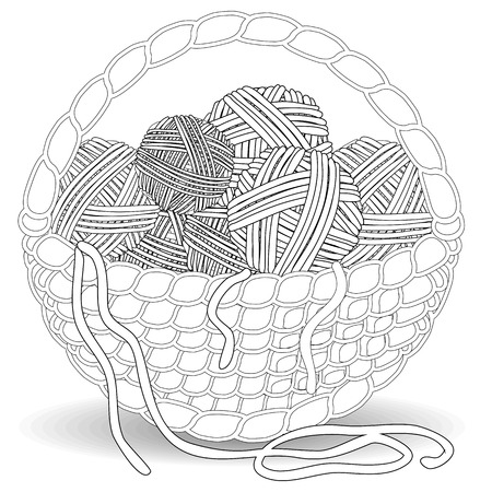 Basket with tangles of balls of wool coloring for adults and children royalty free svg cliparts vectors and stock illustration image