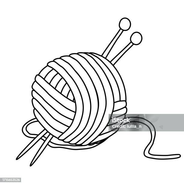 Vector isolated doodle element ball of thread and knitting needles coloring book stock illustration