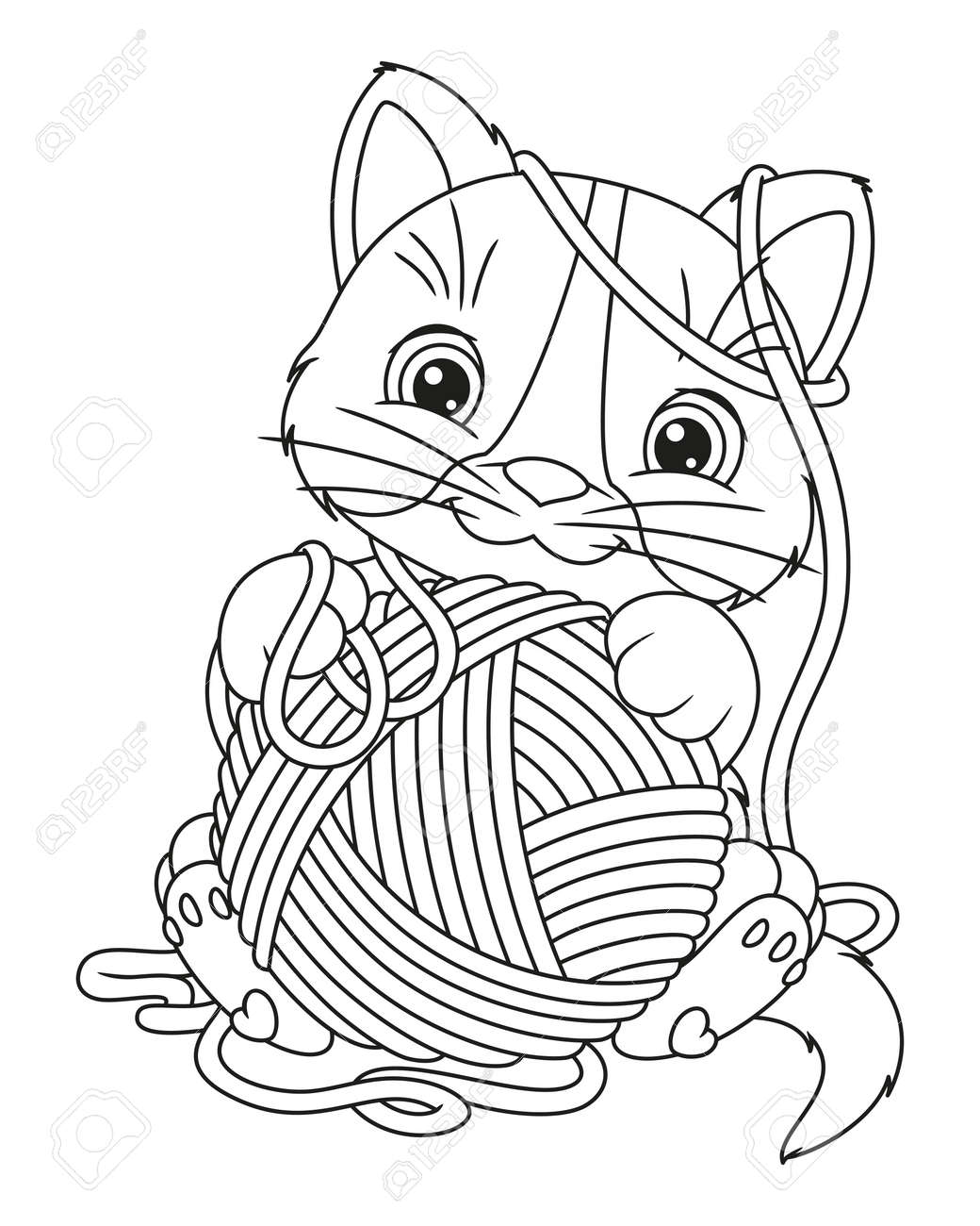 Cat with yarn ball coloring page outline cartoon vector illustration royalty free svg kliparty vektory a ilustrace image
