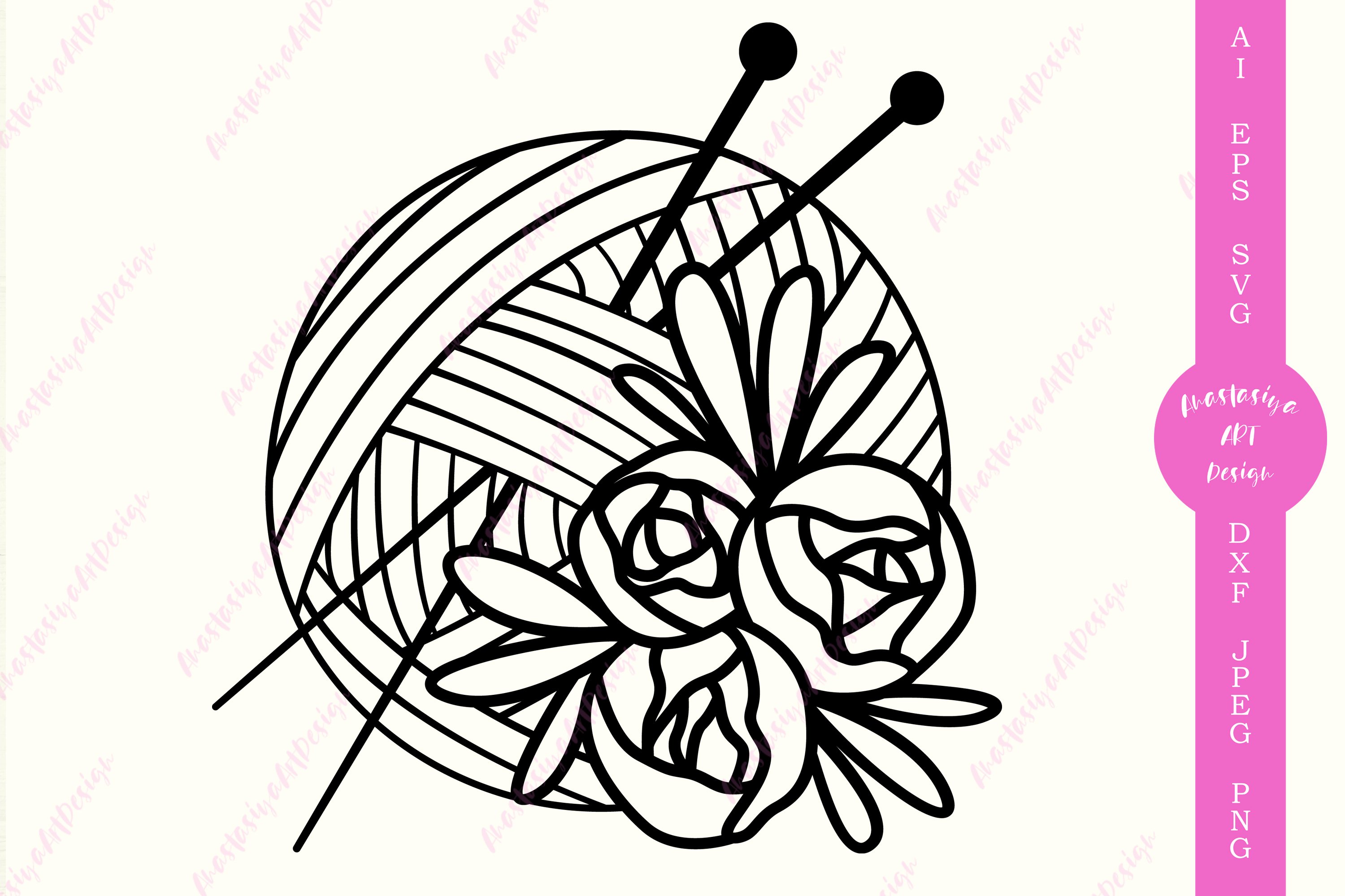 Knitting svg floral yarn ball knitting needles and flower