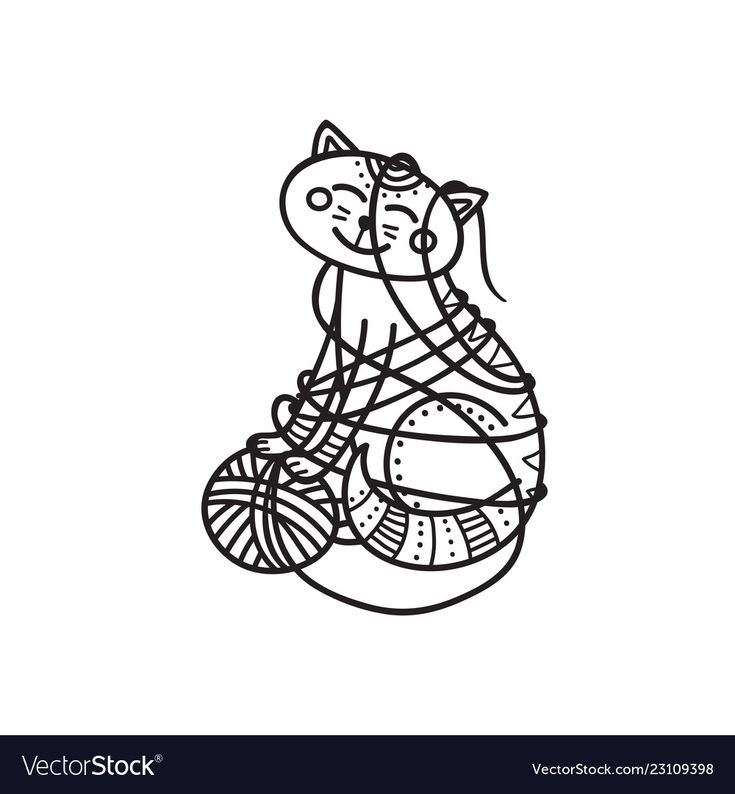 Vector illustration of cute cat playing with yarn ball can be used as a sticker icon logo design template coloring downloaâ yarn ball cat playing cute cat