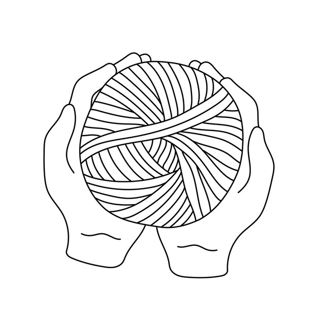 Premium vector black line yarn ball isolated on white background label for hand made knitting or tailor shop