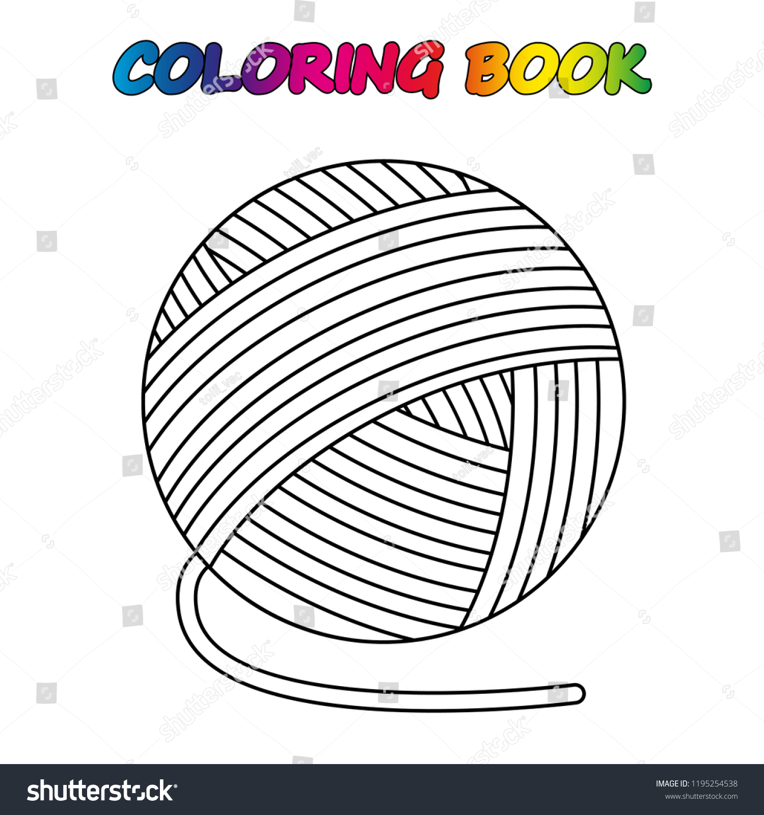 Ball yarn coloring page worksheet game stock vector royalty free