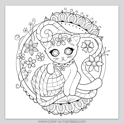 Cat and yarn coloring page m