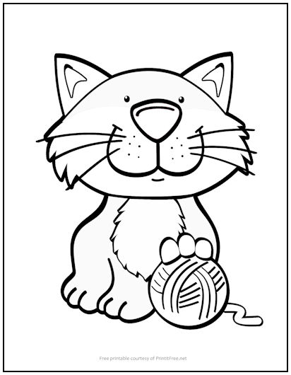 Kitten with yarn coloring page print it free
