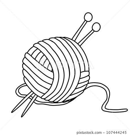 Ball of yarn and knitting needles hobby or