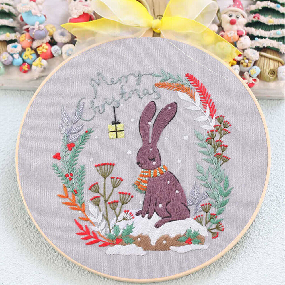 Xmas stamped cross stitch embroidery kits with hoop cloth color thread xcm