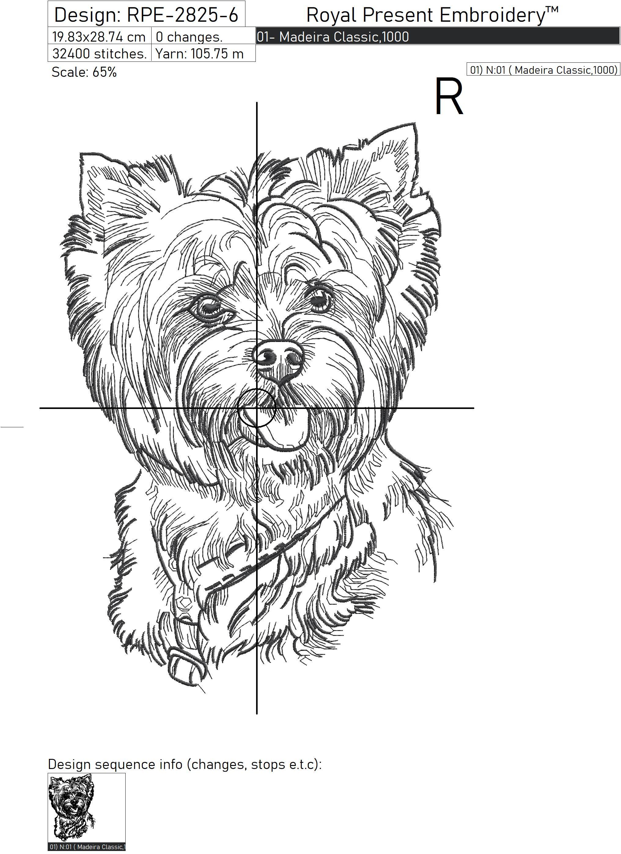 Yorkshire terrier sketch machine embroidery design