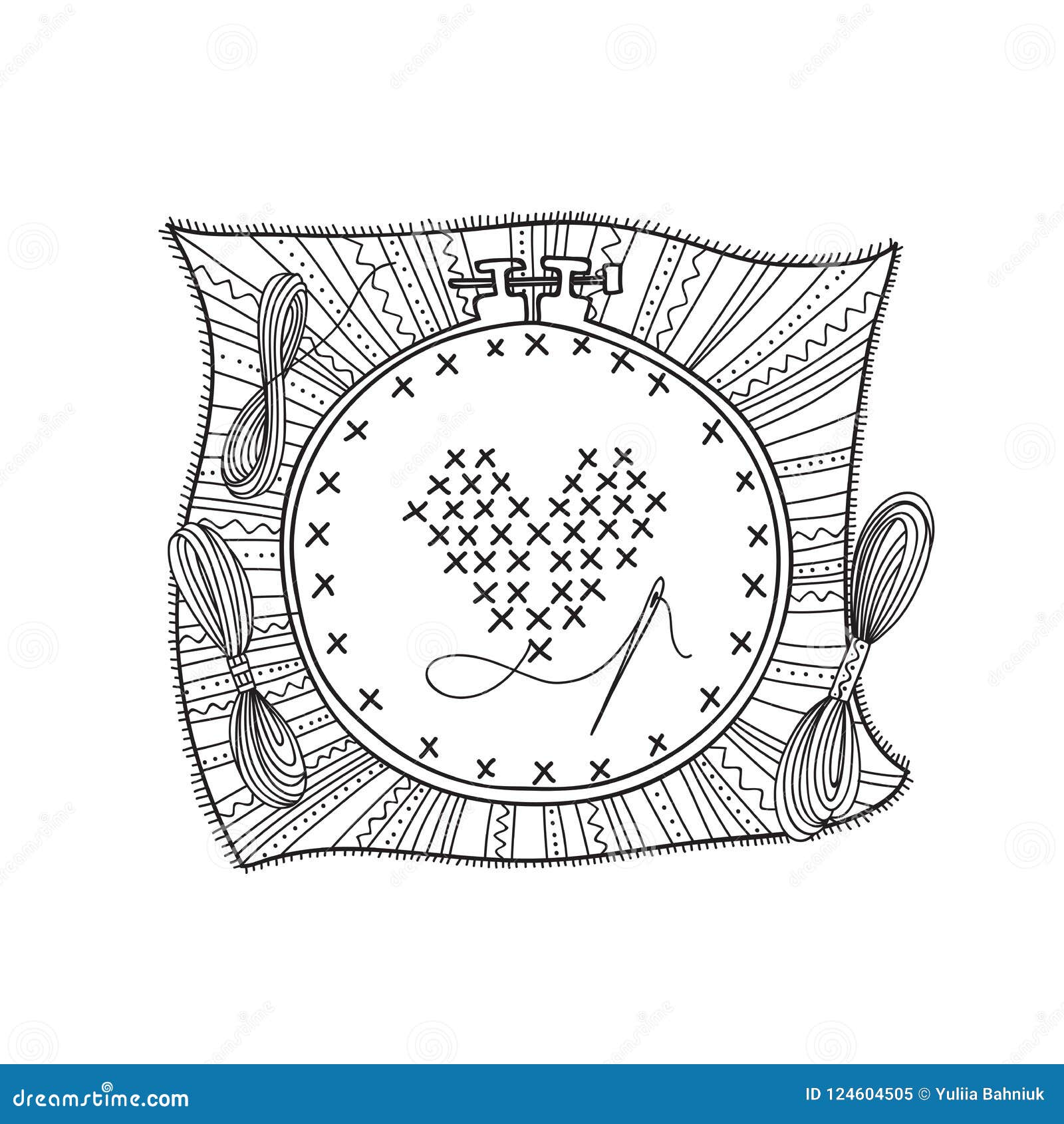 Vector illustration of embroidery with hoop and thread stock vector