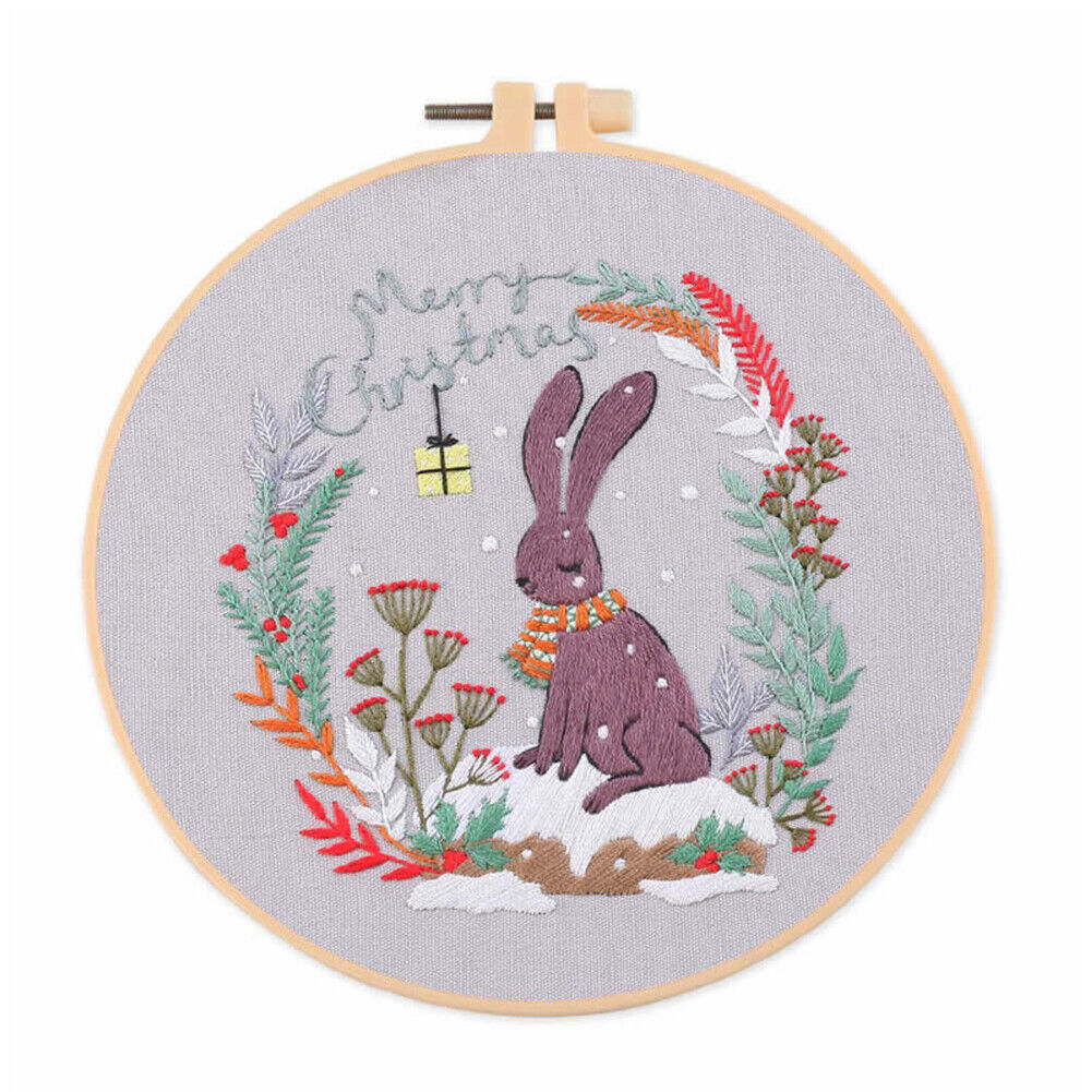 Xmas stamped cross stitch embroidery kits with hoop cloth color thread xcm