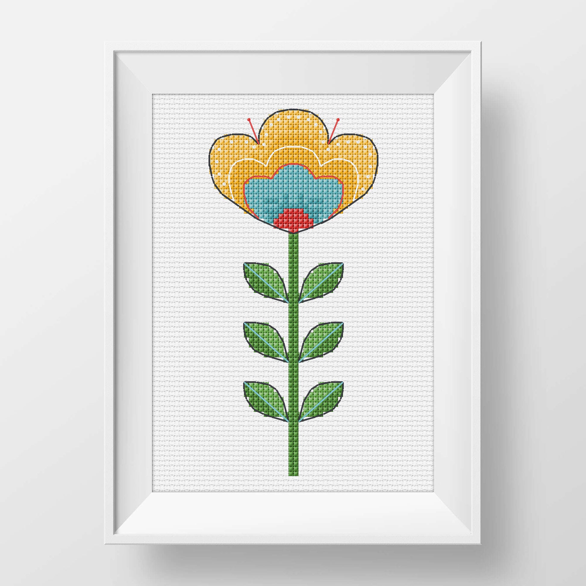 Anchor yellow scandinavian flower cross stitch design pattern