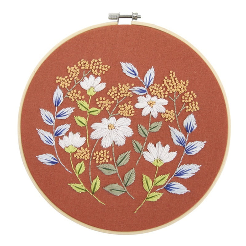 Diy embroidery starter kit flowers plants pattern embroidery cloth color threads tools kit