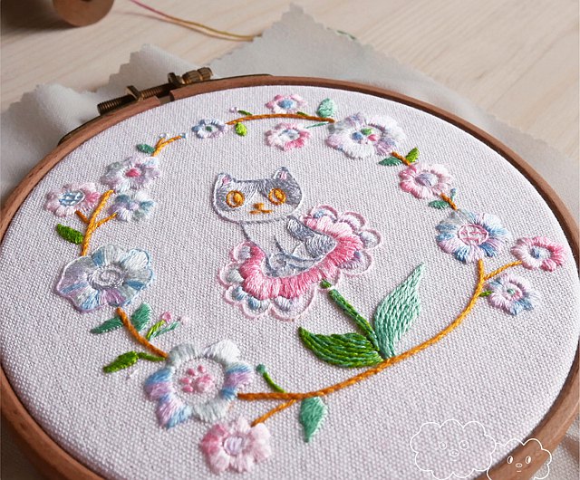 Workshopsãtaipei class basic embroidery of your choice of cat fur color with stitching method video and geral logic of mosaic and leaf embroidery pictures