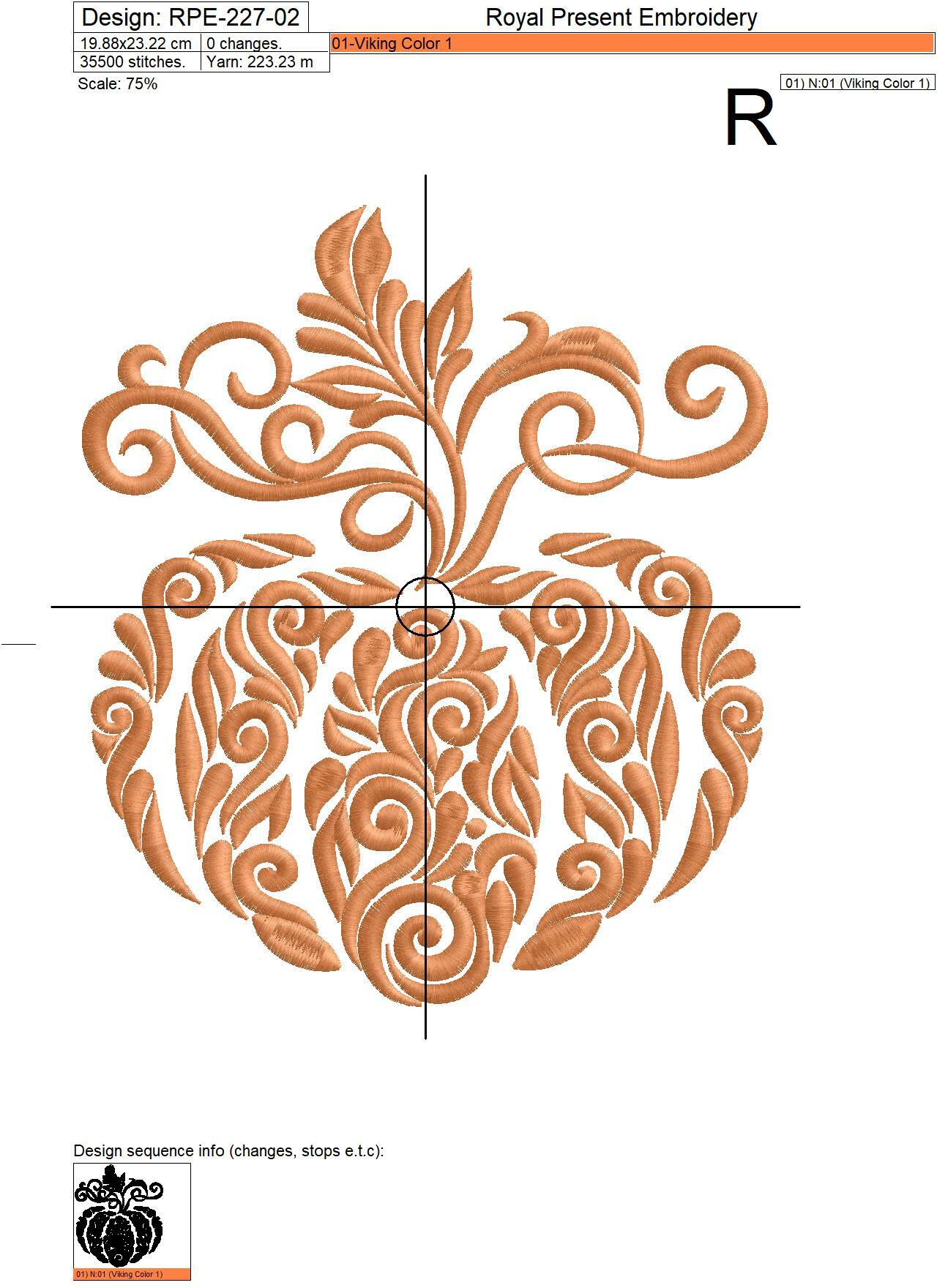 Ornate pumpkin embroidery design