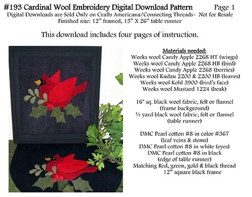 Cardinal wool embroidery pattern download