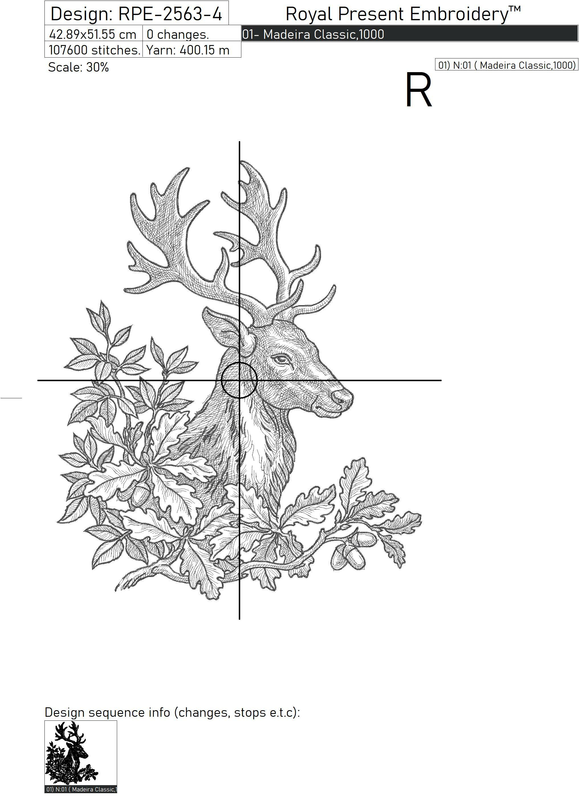 Forest deer head machine embroidery design