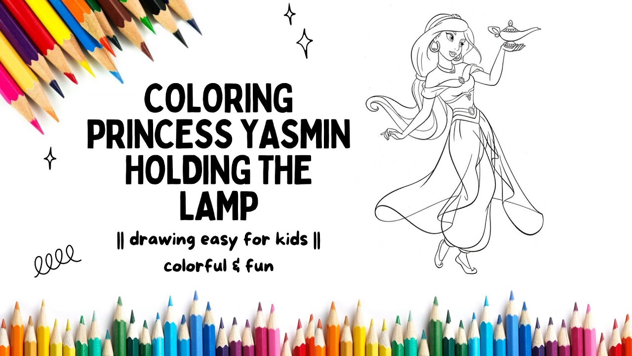 Coloring princess yasmin holding the lamp howtodraw drawing princess art easydrawing coloring