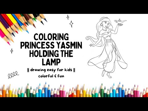 Coloring princess yasmin holding the lamp howtodraw drawing princess art easydrawing coloring