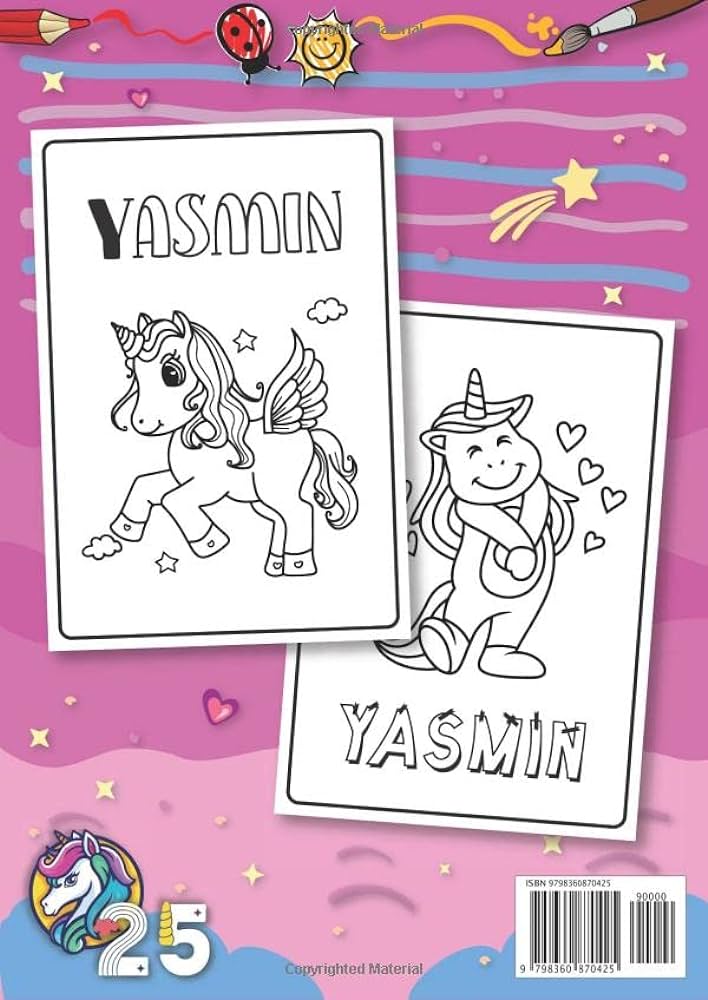 Yasmin personalized coloring book for yasmin theme unicorn birthday gift for girl daughter ages
