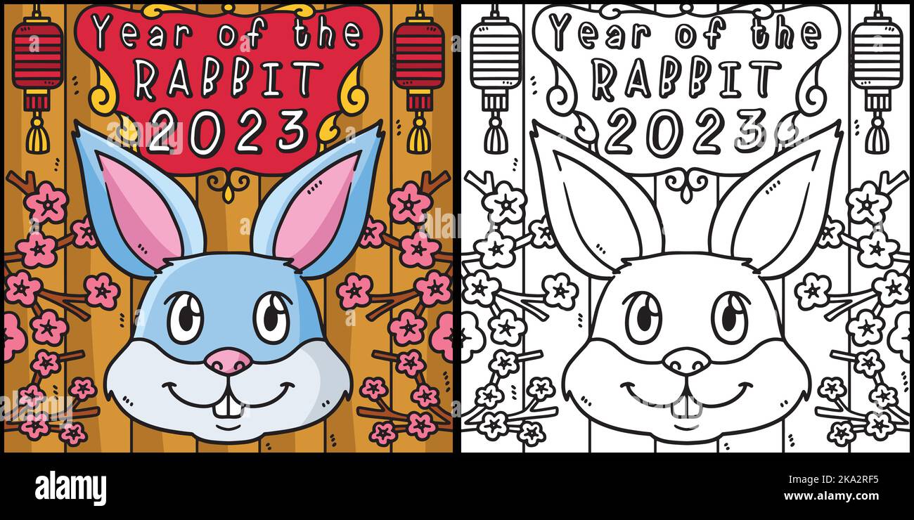 Year of the rabbit coloring page illustration stock vector image art