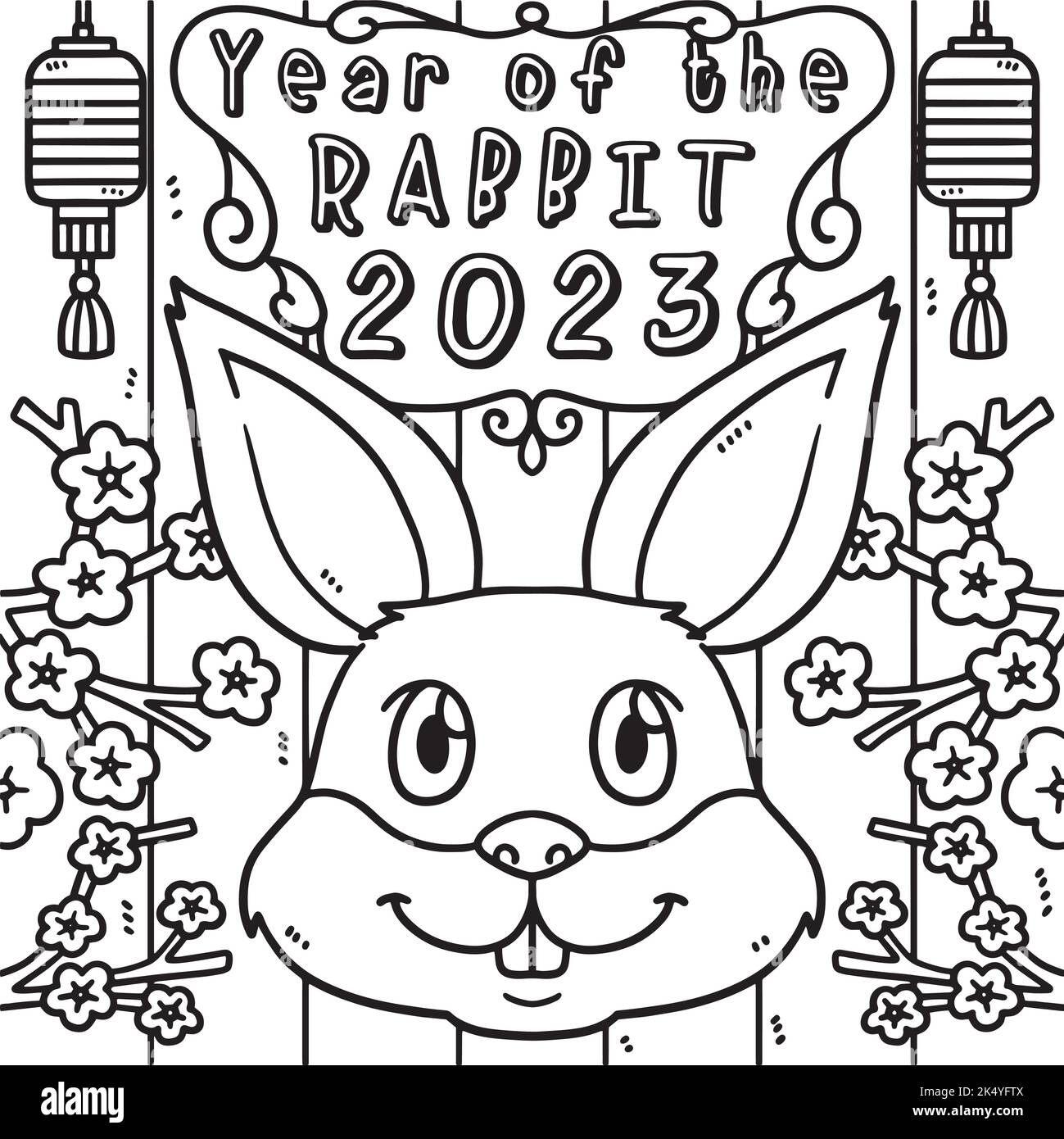 Year of the rabbit coloring page illustration stock vector image art