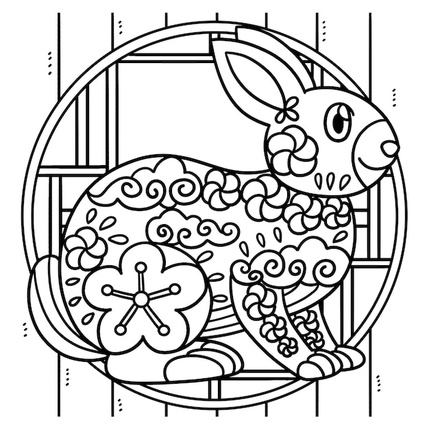 Premium vector rabbit mandala year of the rabbit coloring page