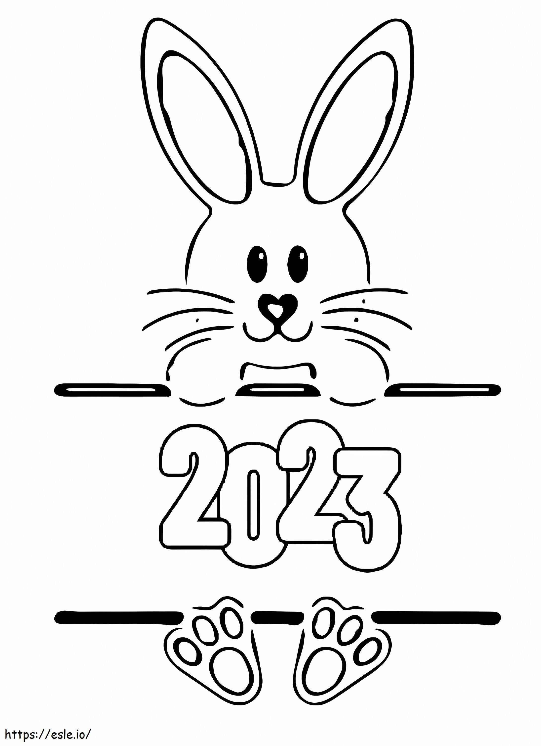 Happy new year with rabbit coloring page